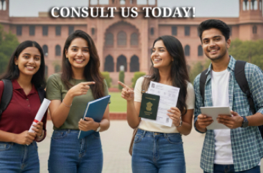 Students standing together in a group 